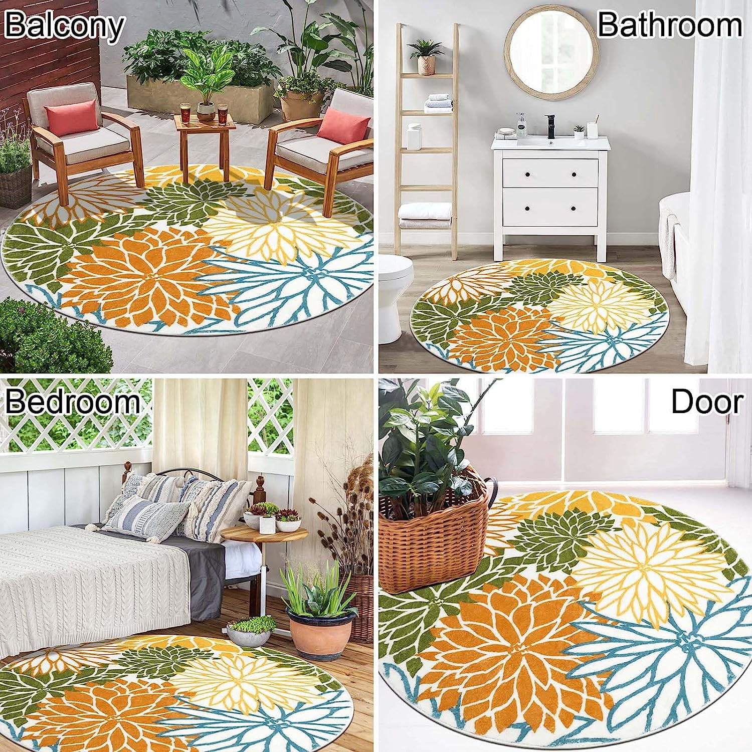 Findosom 4'x4'Round Area Rug,Non Slip Washable Round Rug Boho Area Rug for Living Room,Bedroom,Home Decor,Office,Dining Room,Colorful