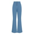 thumbnail image 4 of felwors Women's High-Waisted Flare Pants with Button Front Pockets Stretchy Dress Trousers for Work Office and Everyday Style（Light Blue， XXL）, 4 of 4