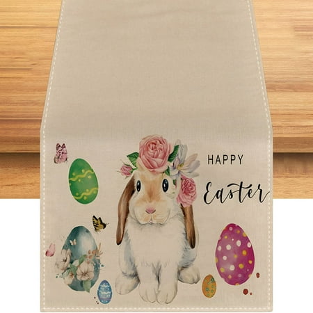 

Easter Decorations Easter Table Flag Bunny Egg Pattern Table Decoration Waterproof Mat Fabric Printed Table Runner Easter Gifts Decorative Table Banner