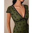 thumbnail image 4 of Army Green Ditsy Floral V-Neck Midi Dress With Short Sleeves And Black Trim Detail, 4 of 7