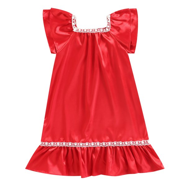 Musuos Baby Girls Silk Nightgown Dress Ruffle Short Sleeve Satin