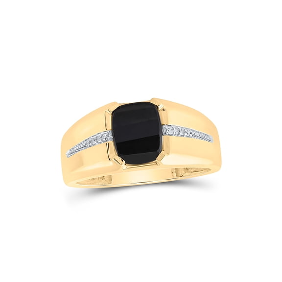 10kt Yellow Gold Mens Cushion Onyx Diamond Band Ring 2 Cttw