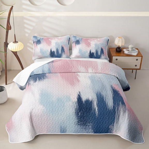 Homewish Aesthetic Patchwork Twin Quilt Set,Vintage Abstract Art Twin Coverlet Set,Pink Blue,2 Pieces