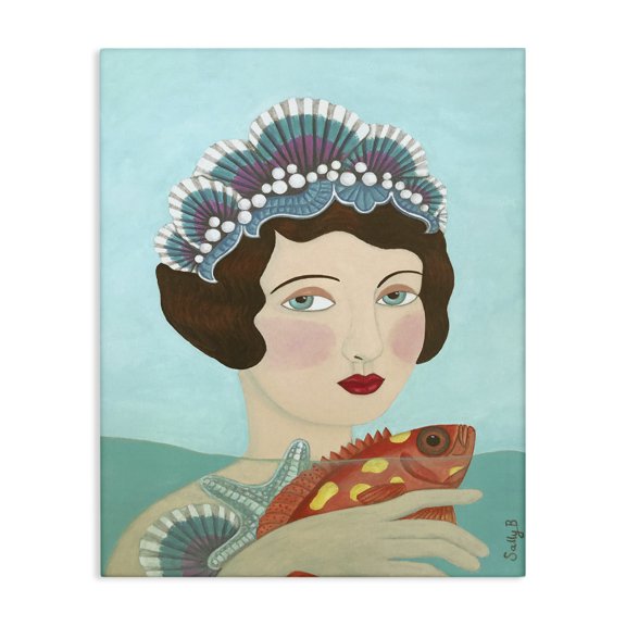 Stupell Industries Eclectic Woman And Fish Canvas Art, 16 x 20, by Sally B