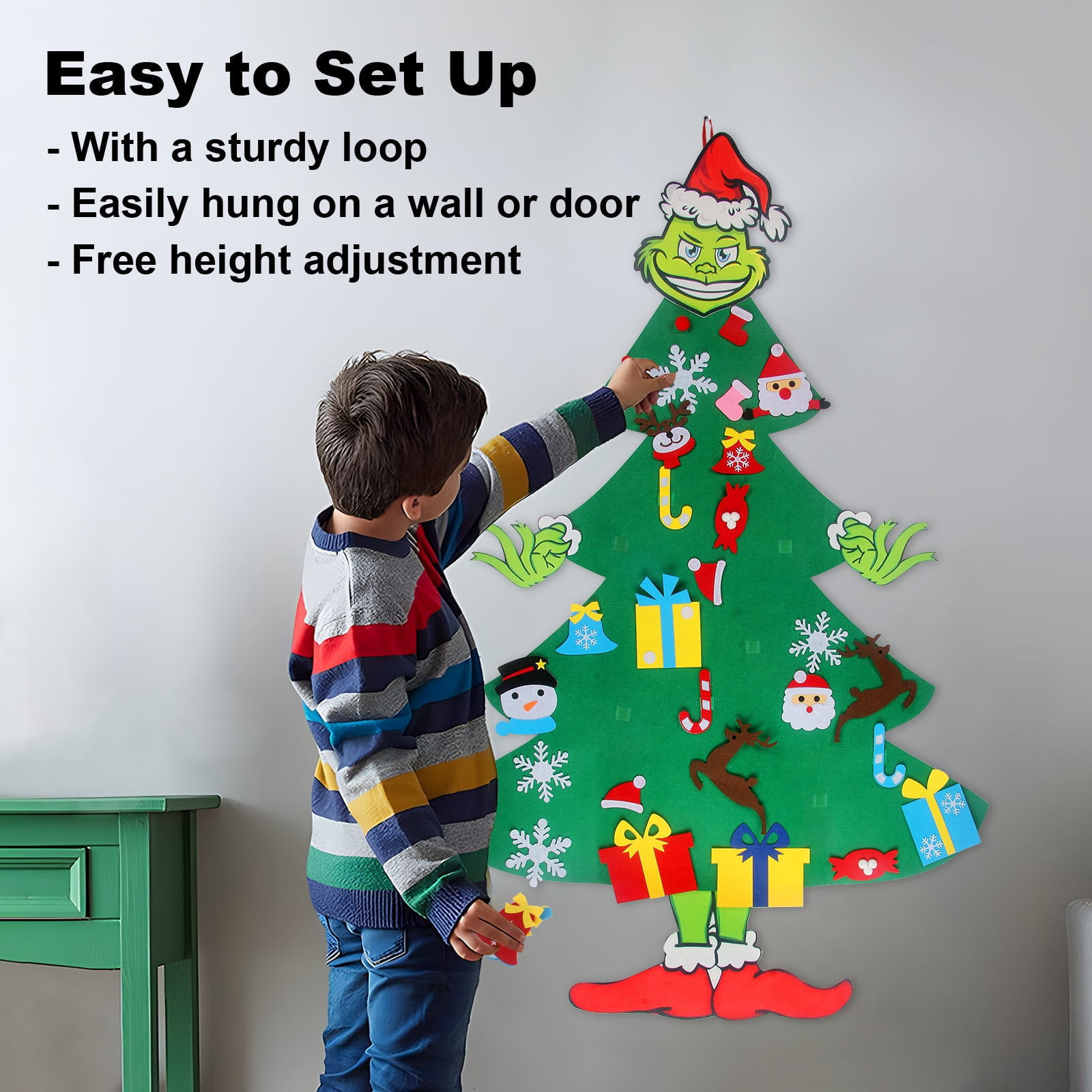 The FunkyFir Tree | 63 Pre-Lit LED Felt Christmas Tree Wall Hanger (Includes Ornaments!)