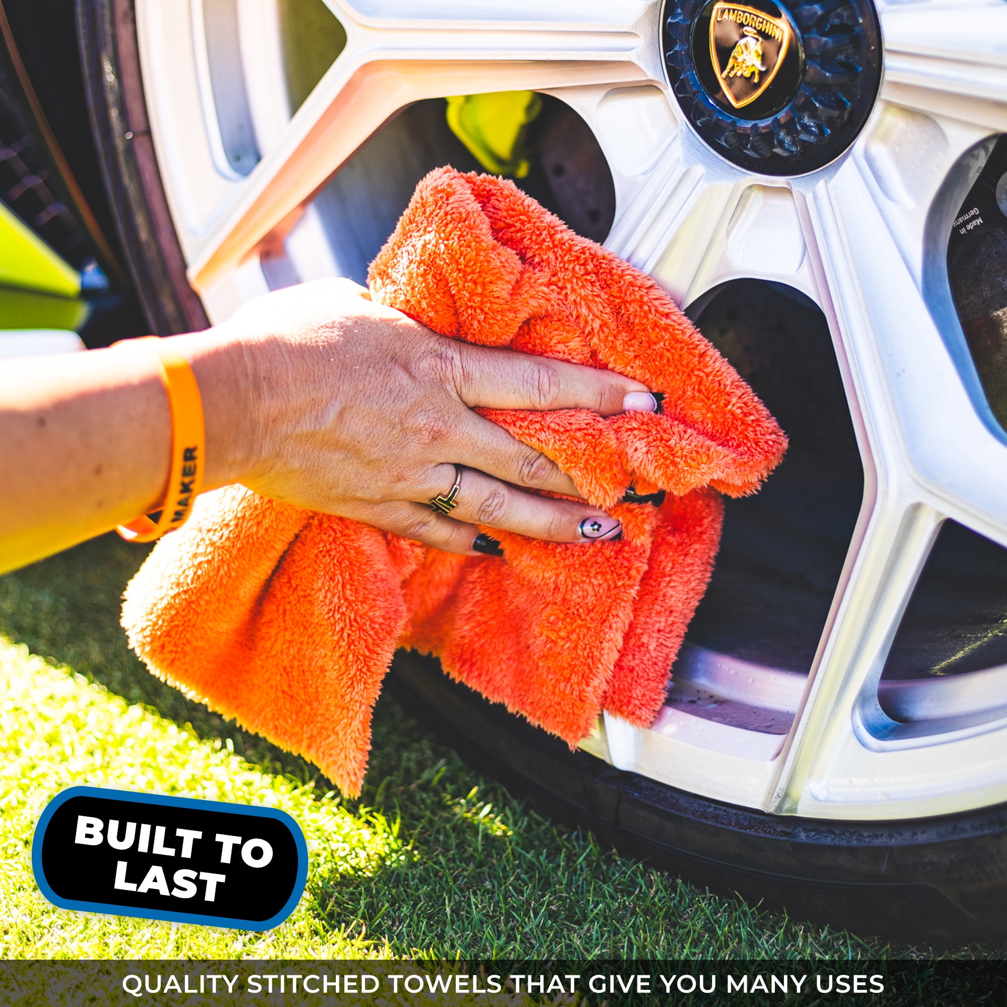 The Rag Company - Eagle Edgeless 500 - Microfiber Towels For Cars - 500gsm, 16in x 16in, Orange (4 Pack)