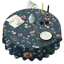 Pioneer Flower Floral Print Pattern Round Tablecloth 60"x60",Wrinkle Wipeable Table Cloth for Kitchen Dining Room Picnic Patio Party