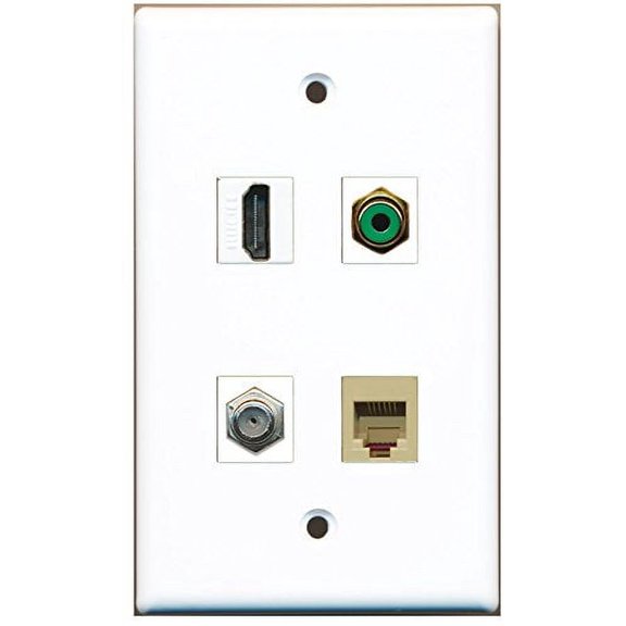 RiteAV - 1 Port HDMI 1 Port RCA Green 1 Port Coax Cable TV- F-Type 1 Port Phone RJ11 RJ12 Beige Wall Plate