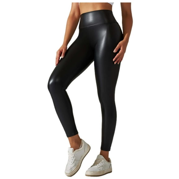 GJSYRH Women's High Waist Leather Leggings Tights Pleather Pants