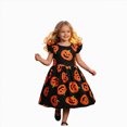 thumbnail image 3 of WXFAZCVU Girls Dresses Halloween Pumpkin Print Ruffle Sleeve Round Neck Fall Party Dresses Size 4-5 Years, 3 of 4