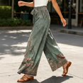 thumbnail image 6 of Watercolor Floral Wide Leg Pants for Women, High Waist Drawstring Palazzo Trousers - Boho Summer Flowy Beach Bottoms Army Green L, 6 of 7