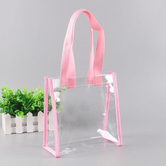 New Car Sewn Plastic Large Capacity Clear Tote Bag PVC Jelly Bag Cosmetics Shopping Bag PINK L