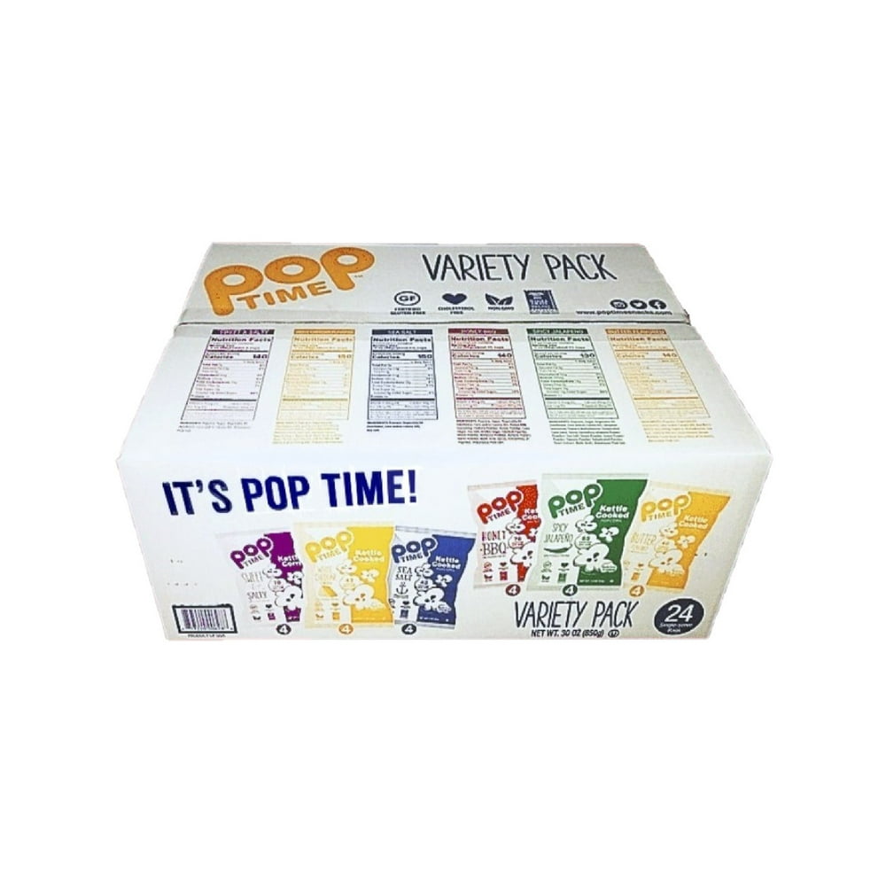 Poptime Kettle Cooked Popcorn, Variety Pack, 24 Ct, 30 Oz