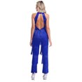 thumbnail image 2 of Xnihocha Womens Shiny Sequin Tassel 70s 80s Disco Dance Outfits Sleeveless Open Back Jazz Latin Jumpsuit Royal Blue M, 2 of 7
