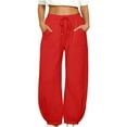 thumbnail image 3 of CFLVAEK Barrel Sweatpants for Women Loose Fit Wide Leg Baggy Lounge Sweatpant Casual Drawstring High Waisted Travel Pants with Pockets Red M, 3 of 7