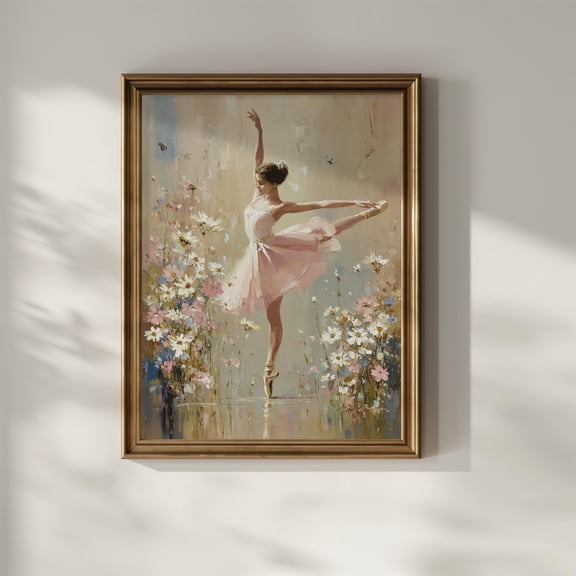 Ballerina Floral Wall Art Vintage Aesthetic Ballet Dancer Wall Decor Cute Dancing Girls Room Print UNFRAMED Poster, Wall Art for Decor, Present, 8x12