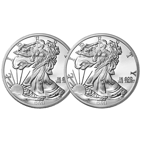 Lot of 2 - 1 Troy oz Sunshine Mint Walking Liberty Design .999 Silver Round Mint Mark SI