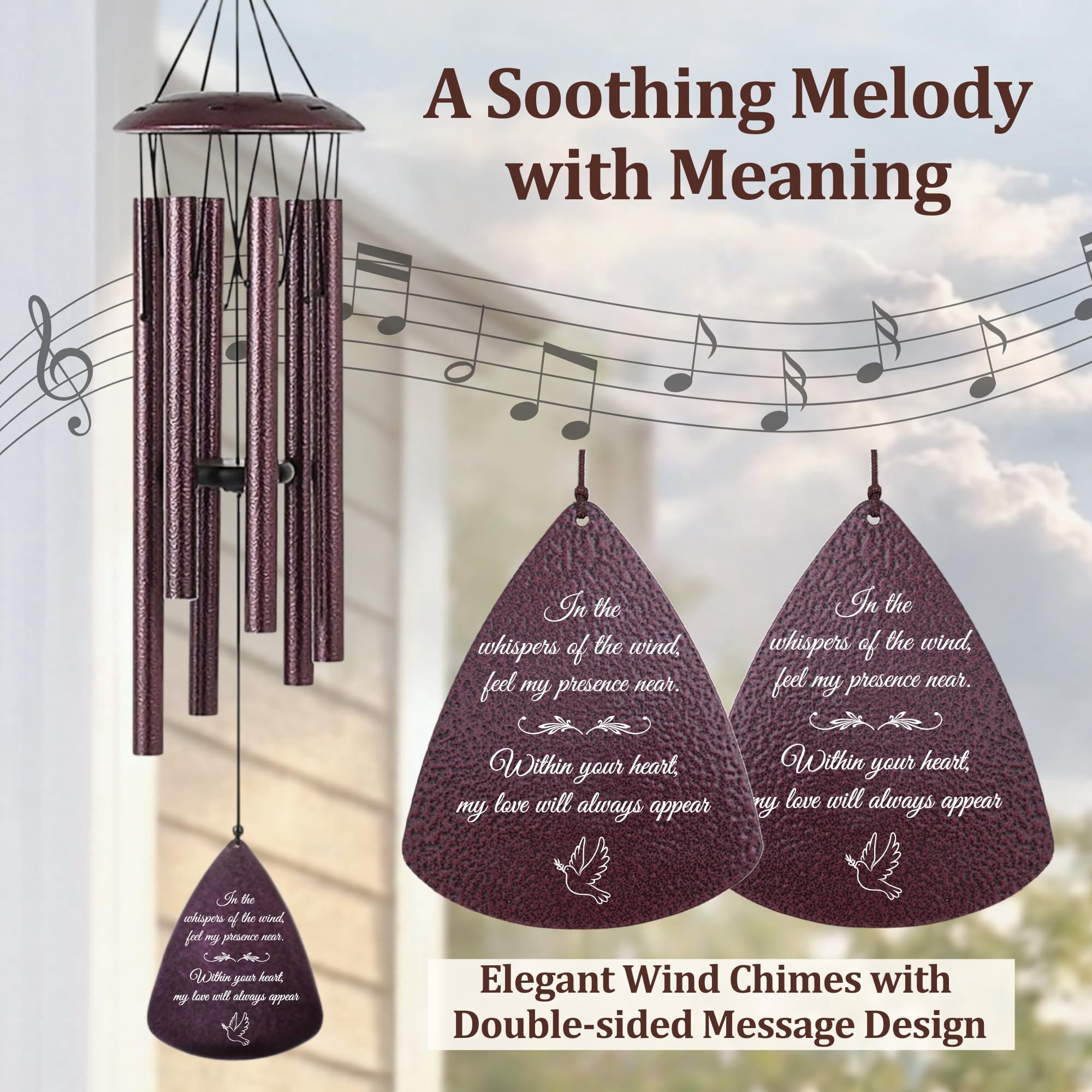 Memorial Wind Chimes For Loss Of Loved One  33.5 Inch Outside Windchimes In Memory A Sympathy Bereavement Remembrance Funeral Gift