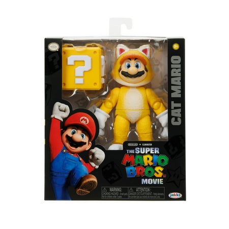 Super Mario Bros Movie 5 Inch Cat Mario Action Figure With Question Box Accessory