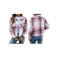 thumbnail image 4 of Anygrew Women's Cropped Plaid Shacket Jacket Fashion Casual Button Down Lightweight Outwear Flannel Plaid Shirts Casual Jackets with Pockets, 4 of 5