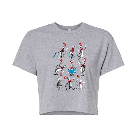 Dr. Seuss - Cat in Hat Grid - Juniors Cropped Graphic T-Shirt