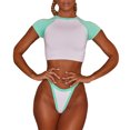 thumbnail image 1 of Traje de baño 2 Piezas Colorblock Top Corto Parte Inferior de Talle Alto Cuello Redondo Mujer Traje de baño Deportivo Verde XL, 1 of 6