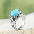 thumbnail image 2 of PAMTIER Unisex Stainless Steel Vintage Punk Geometry Square Cut Synthetic Turquoise Inlay Gemstone Bike Ring Wedding Band Blue Size 9, 2 of 3