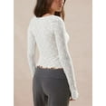 thumbnail image 4 of Long Sleeve Women's Sexy Scoop Neck Crop Tops Slim Fit Lace Blouses, 4 of 6