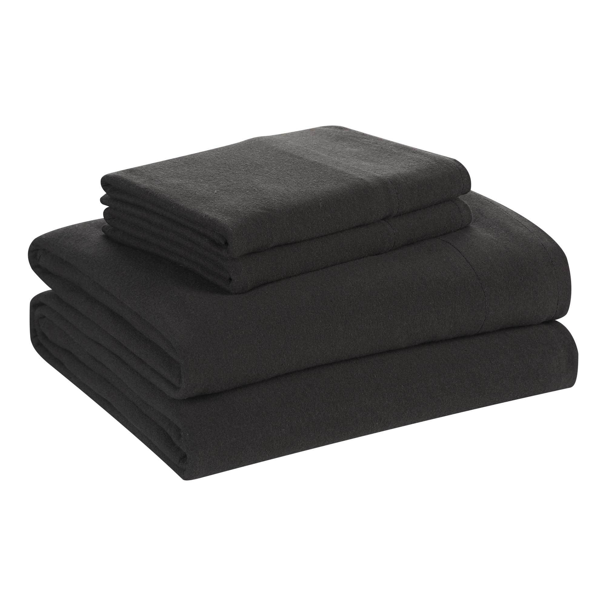 Mainstays Jersey Knit Bedding Unisex Sheet Set, 150 GSM Single Jersey, Rich Black ,Full, 4 Piece Breathable Set