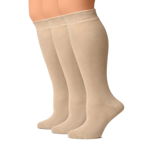 TELOLY Women Knee-high Cotton Socks Moisture-wicking Socks Women's Socks Leg Warm Socks Soft and Durable Socks Casual Socks Gift Idea Size 5-9in 3 Pairs Beige