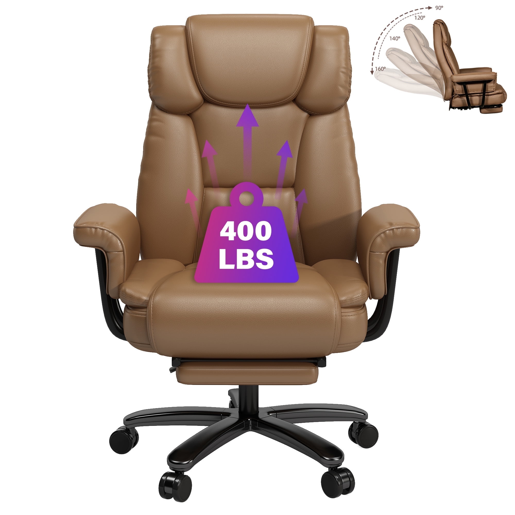 Ninecer High Back Executive Office Chair, Ergonomic PU Leather Office Chair, Heavy Duty Computer Desk Chair, Reclining Office Chair with Footrest 400lbs, Brown