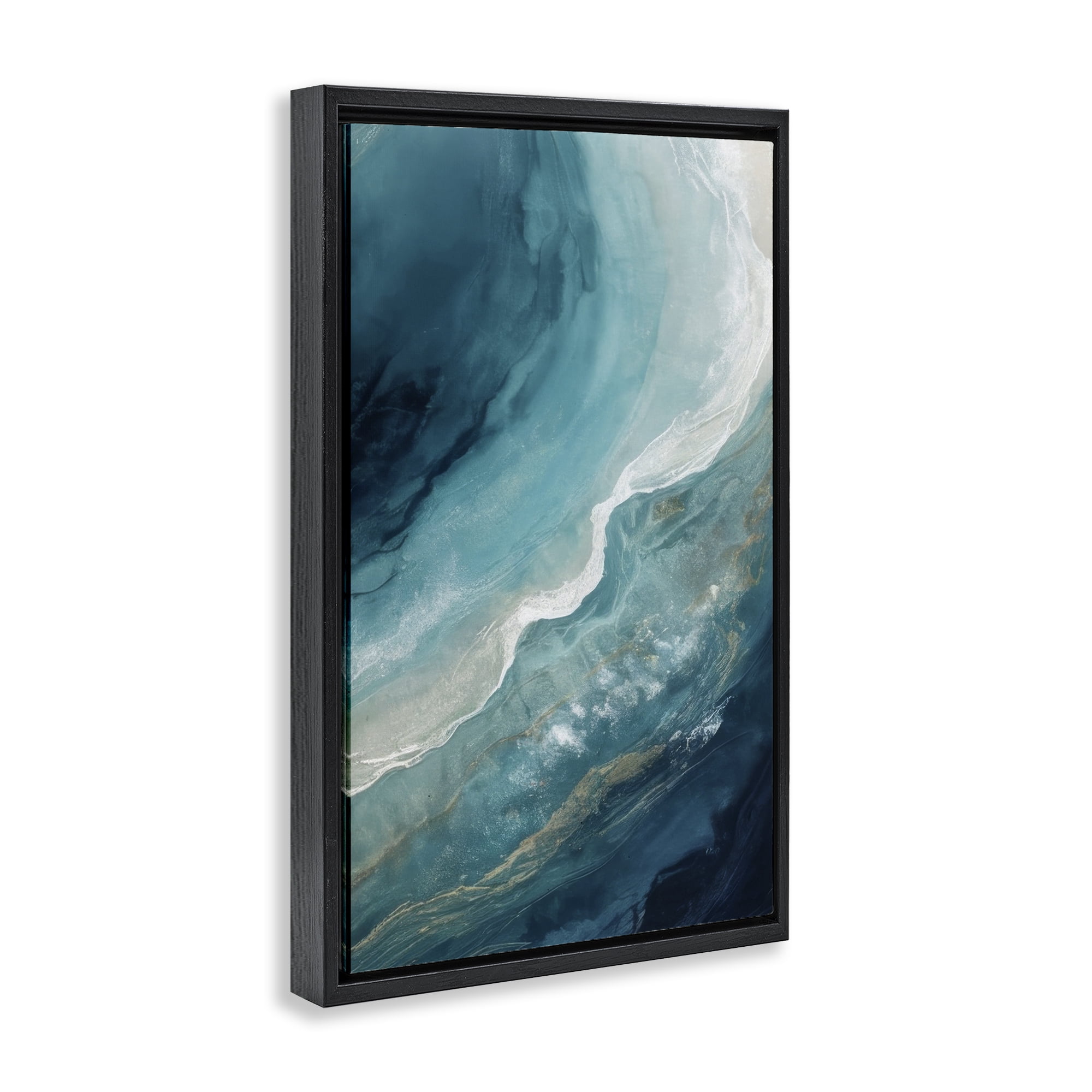 Stupell Industries Splashing Marine Currents Coastal Painting Black Floater Framed Canvas Art Print Wall Art, 21 x 31