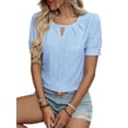 thumbnail image 1 of Blusas Casuales de Verano para Mujer, con Bordados Huecos, de Corta, Color Azul , Talla XXL., 1 of 9