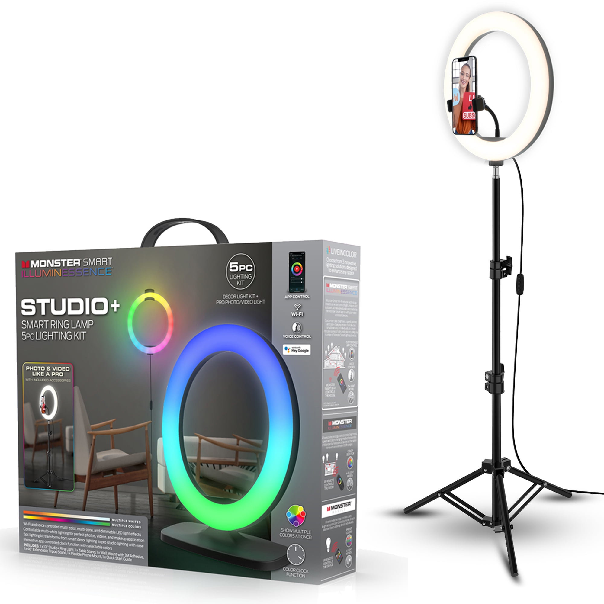 onwettig Symfonie erfgoed Monster Studio + Smart Ring Lamp and LED Vlogging Kit, Includes Tripod  Stand/Mount - Walmart.com
