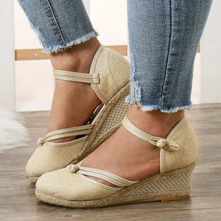 

Wefuesd Slippers For Women Clarks Sandals For Womenclarks Women Shoes Sandals Platform Wedge Sandals Fashion Versatile Braided Buckle Breathable Wedge Sandals Beige 40