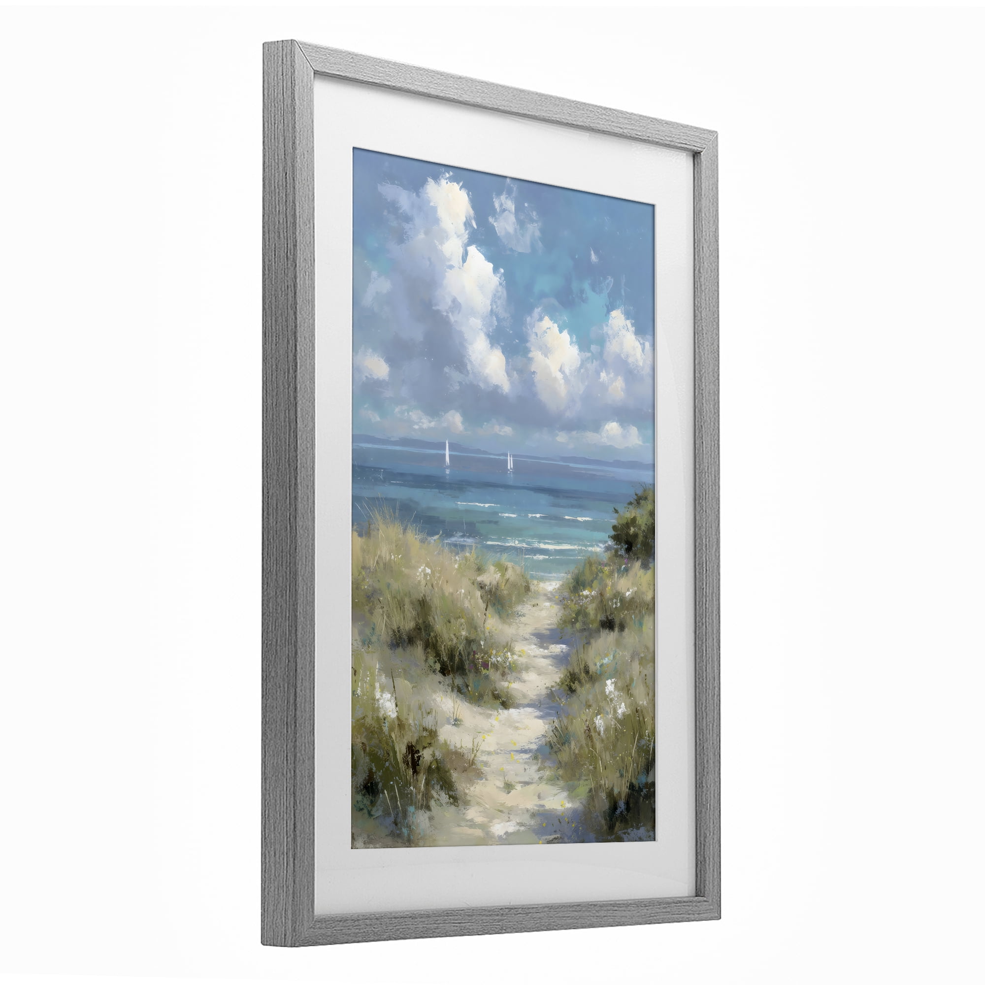 Stupell Industries Impressionist Clouds over Beach Path Gray Framed Print Under Glass, design by Petal Prints Design