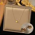 thumbnail image 2 of Ensemble de 2 Pcs Mode Mini Pendentif en Forme de Cœur Collier Boucles d'Oreilles pour Fille Douce en Acier Titane Non Décolorant Ras du Cou, 2 of 7