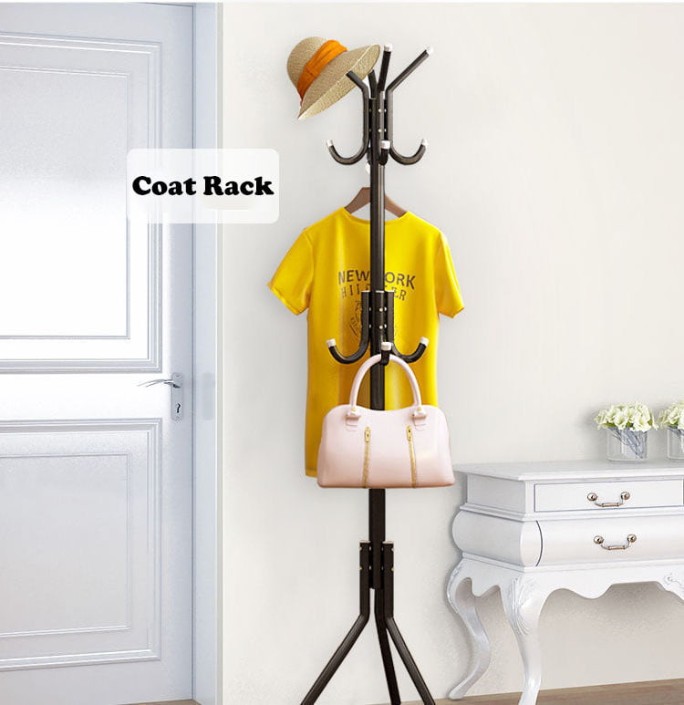 Metal Coat Rack Free Standing Three-legged Clothes Rack Display Hall Tree with 3 Tiers 14 Hooks Hat Jacket Holder Floor Bedroom Foyer Hanger for Living Romm Bedroom Decor Black Shipped from USA!!! 