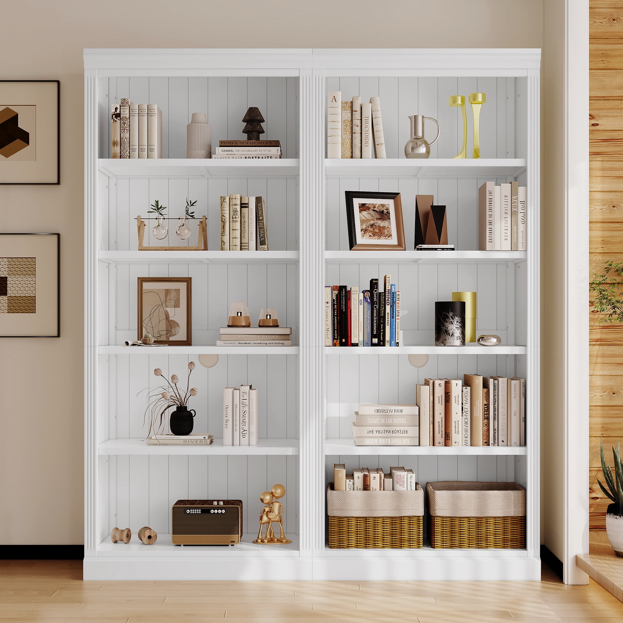 Euroco 83" Tall Wood Bookcase Suite ,5-Tier Home Decor Bookshelves Suite with Adjustable Shelves,Storage Organizer for CDs/Books/Movies,Free Standing Storage Shelves Suite