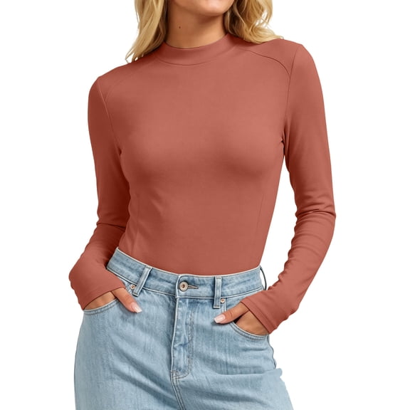 ZUBMGKTE Long Sleeve Thermal Shirt for Women Light Fleece Tops Fall 2026 Crew Neck Casual Basic T-Shirts