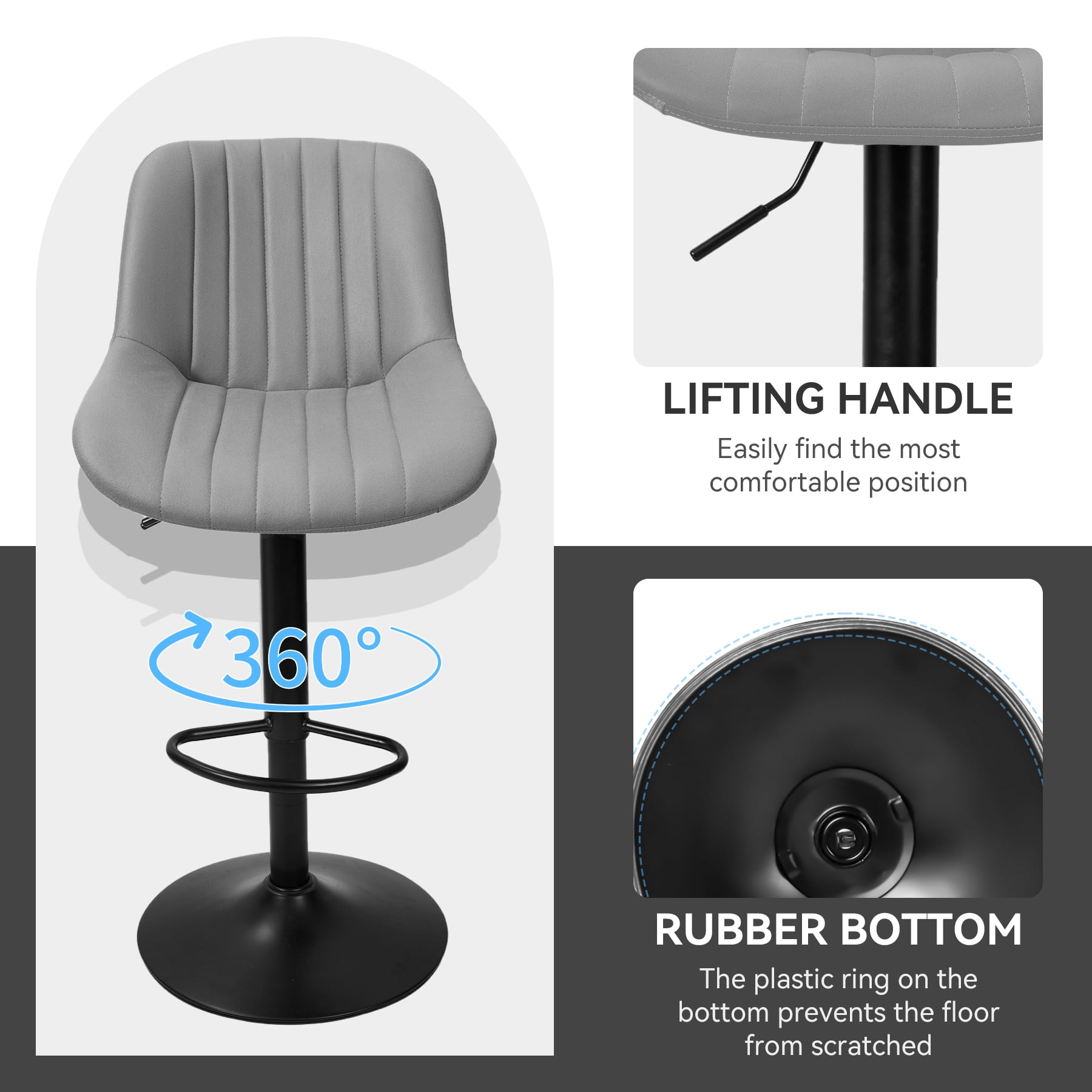 Hawsaiy Adjustable Bar Stools Set of 2, Swivel Counter Height Bar Chairs with Back, Modern Technical Fabric Barstools for Kitchen Island & Home, Dark Gray