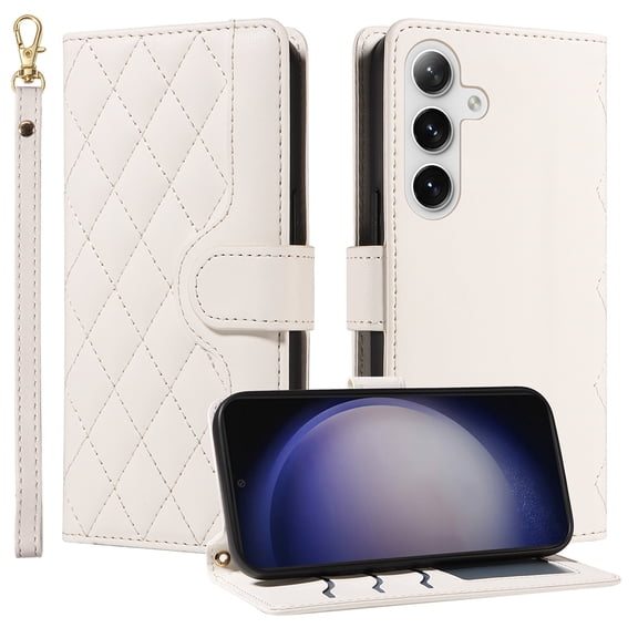 Phone Case for Samsung Galaxy S24 Plus Wallet PU Leather Case with Card Slots Kickstand Shockproof Magnetic Flip Cell Phone Cover, White