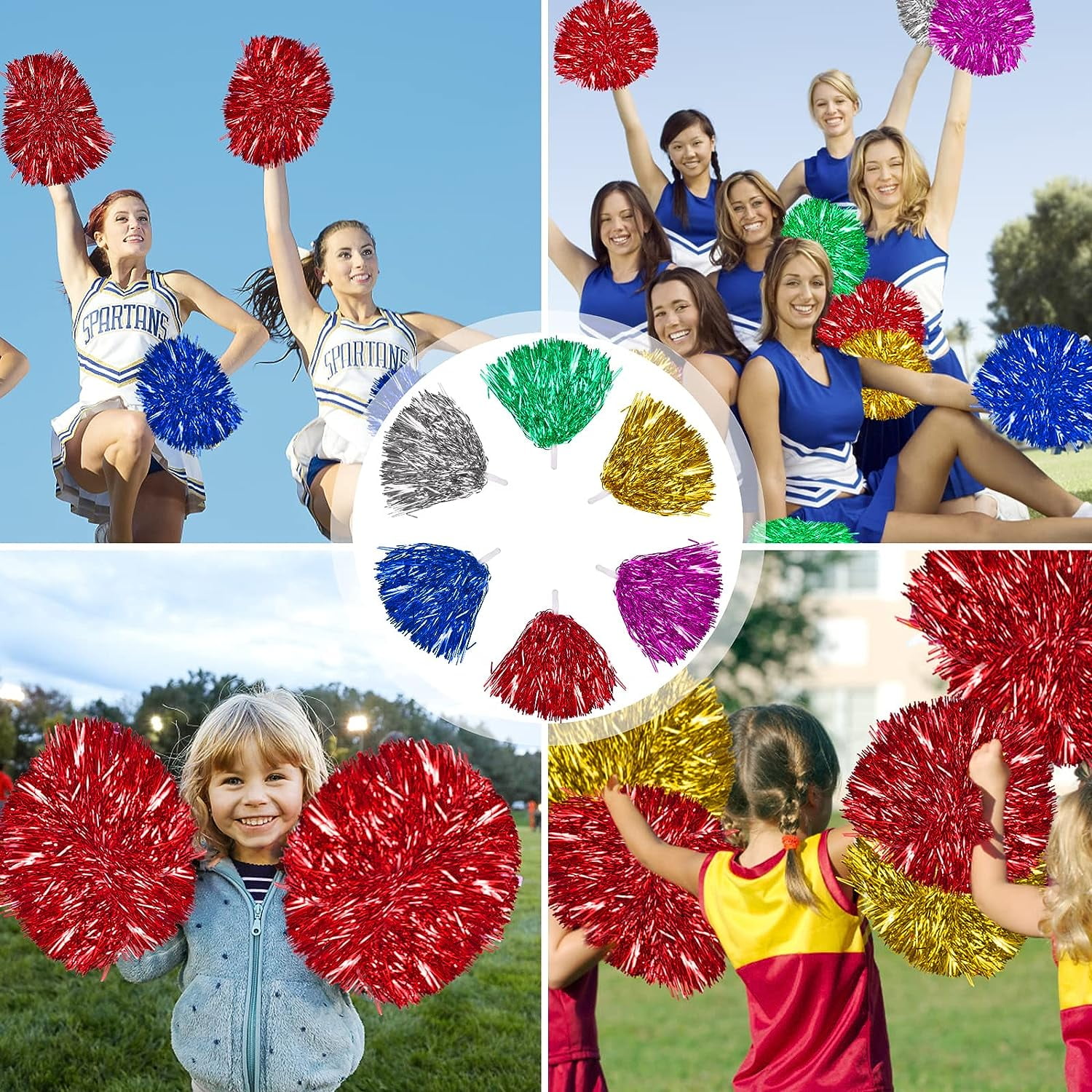 LINLIN 12Pcs Cheerleading Pom Poms Dance Cheer Poms Cheerleader Pompoms Cheer for Kids Adults Ball Dance Sports Team Spirit Cheering Fancy Dress Night Party