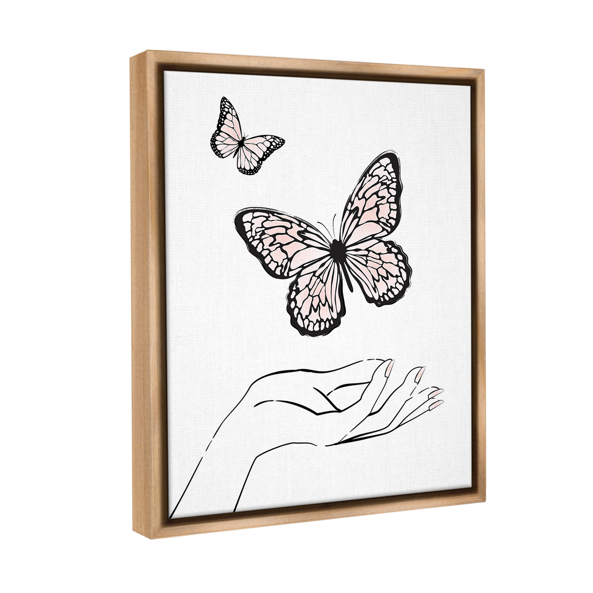 Stupell Industries Minimal Catching Butterflies Animals & Insects Painting Brown Floater Framed Canvas Art Print Wall Art, 17 x 21