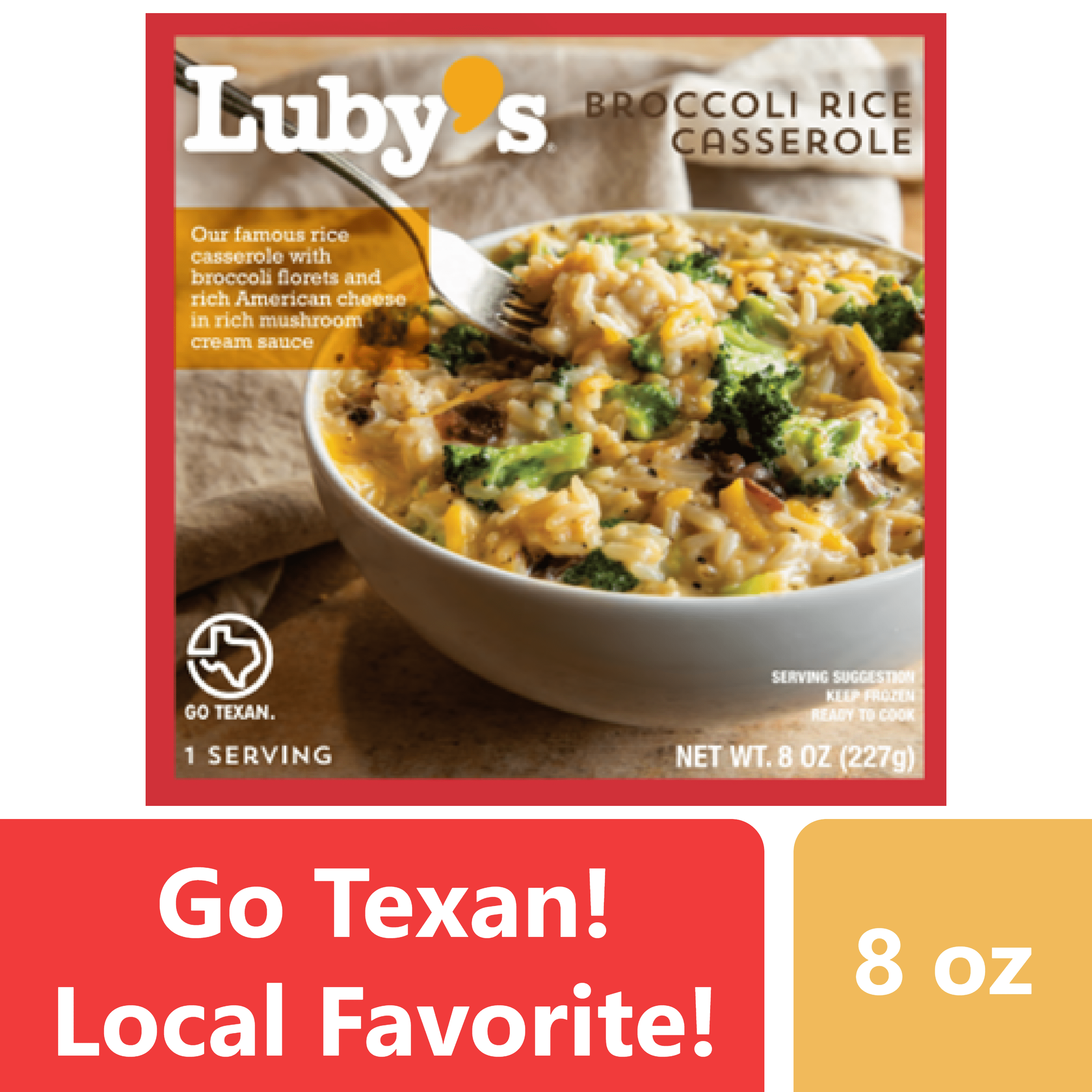 Luby's Broccoli Rice Casserole, 8oz, Frozen Single Serve (1 Unit)