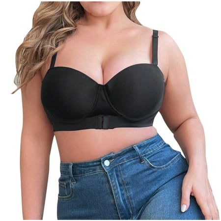 juhao Plus Size Bras for Women Full Coverage Lightly Padded Balconette Bra Push Up No Underwire Everyday Bralettes with Adjustable Strap