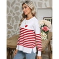 thumbnail image 4 of Striped Sweater for Women 2024 Fashion Crewneck Lightweight Heart Sweater Casual Loose Side Split Pullover Tops Shermie, 4 of 6