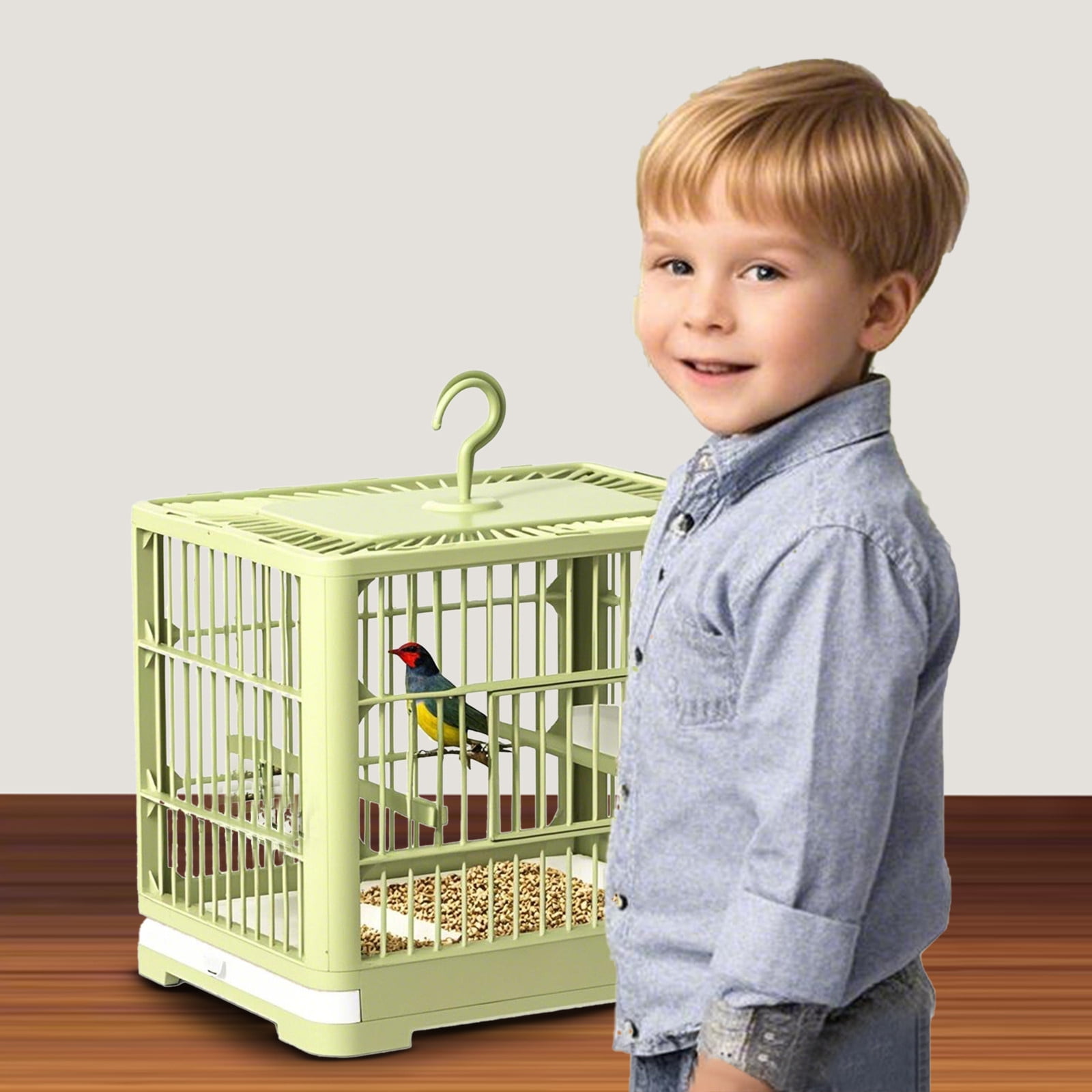 Portable Bird Cage for Small Birds Lightweight Travel Parrot with Detachable Tray and Standing Pole Hook Handle