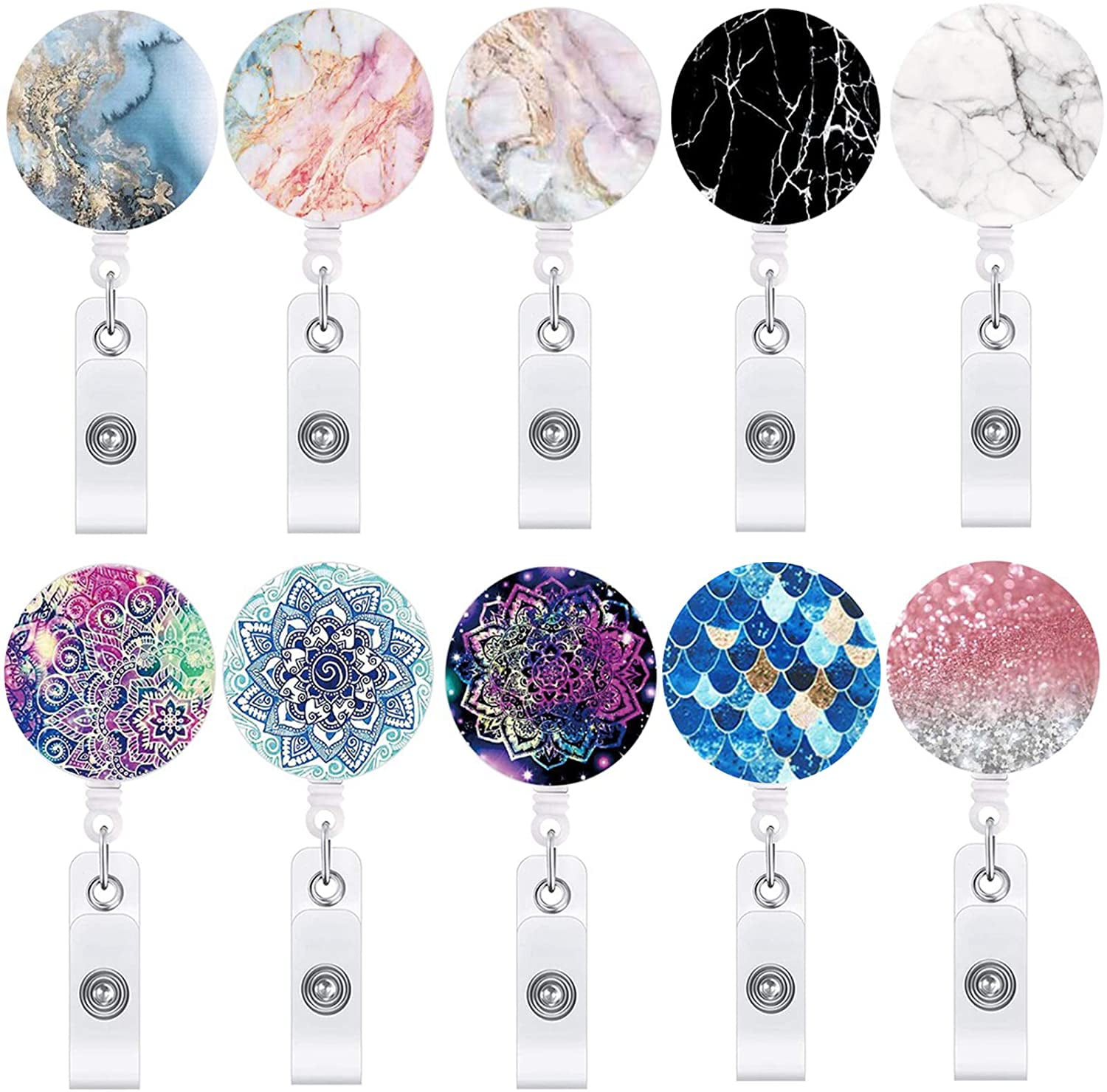 Badge Reel Marble Retractable Keychain Badge Clip & Card Holders Space  Saving Non Cracking Sturdy Flexible Badge Reel Clip For