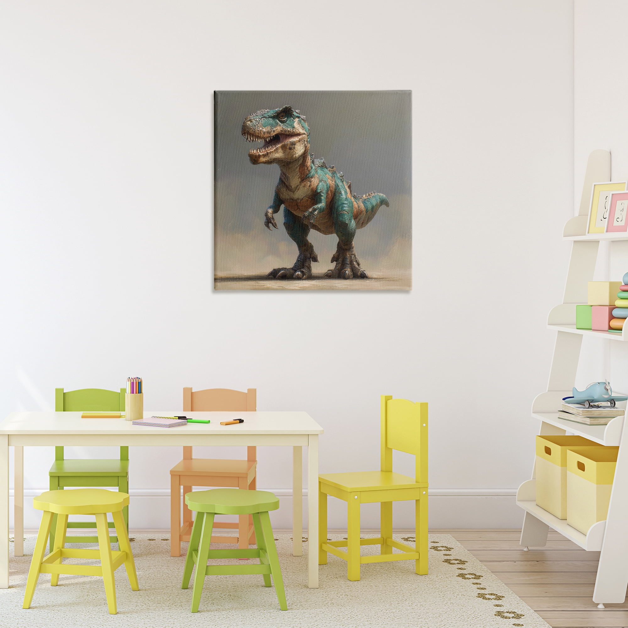 Stupell Industries Turquoise T-Rex Study Canvas Wall Art, design by Wumples